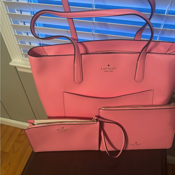 kate spade Handbags - Kate Spade Vibrant Pink Tote and Pouch Set